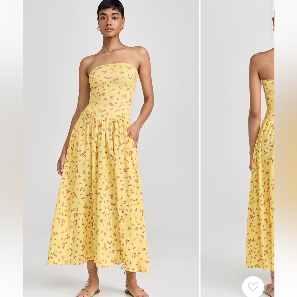 NWT RESA Mackenzie Midi Strapless Dress in Honey Yellow Floral